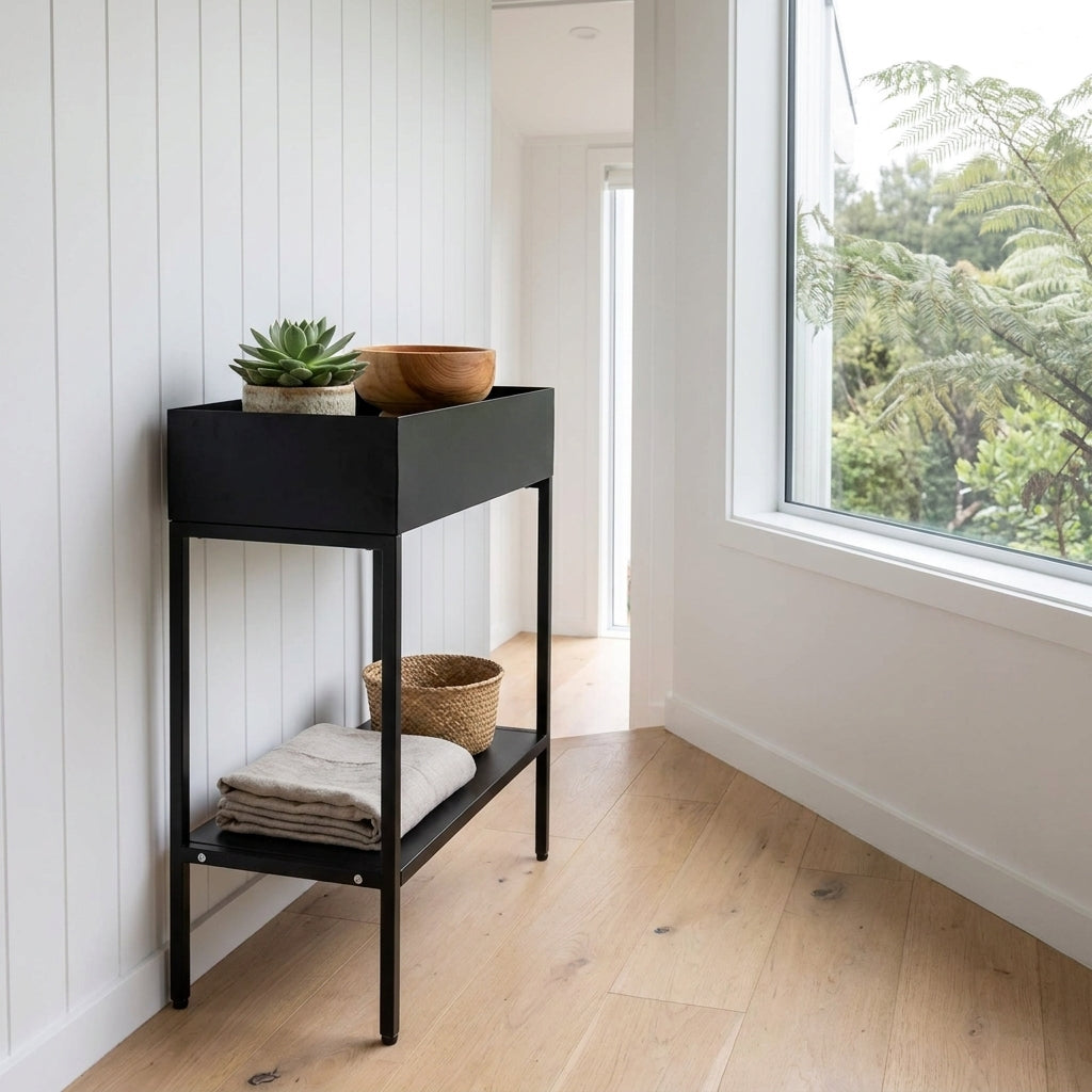 2 Tier Metal Plant Stand Display Organizer Shelf - Black 60cm
