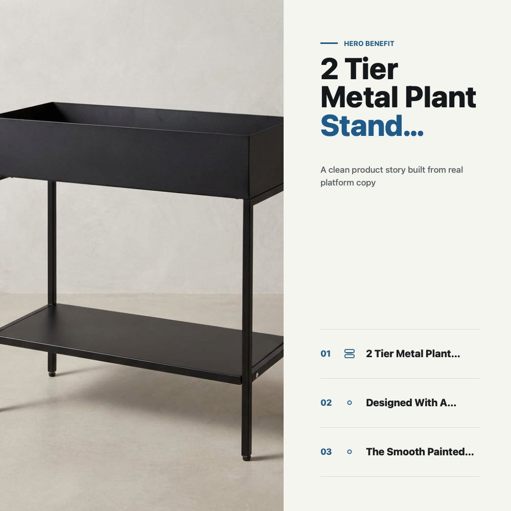 2 Tier Metal Plant Stand Display Organizer Shelf - Black 60cm