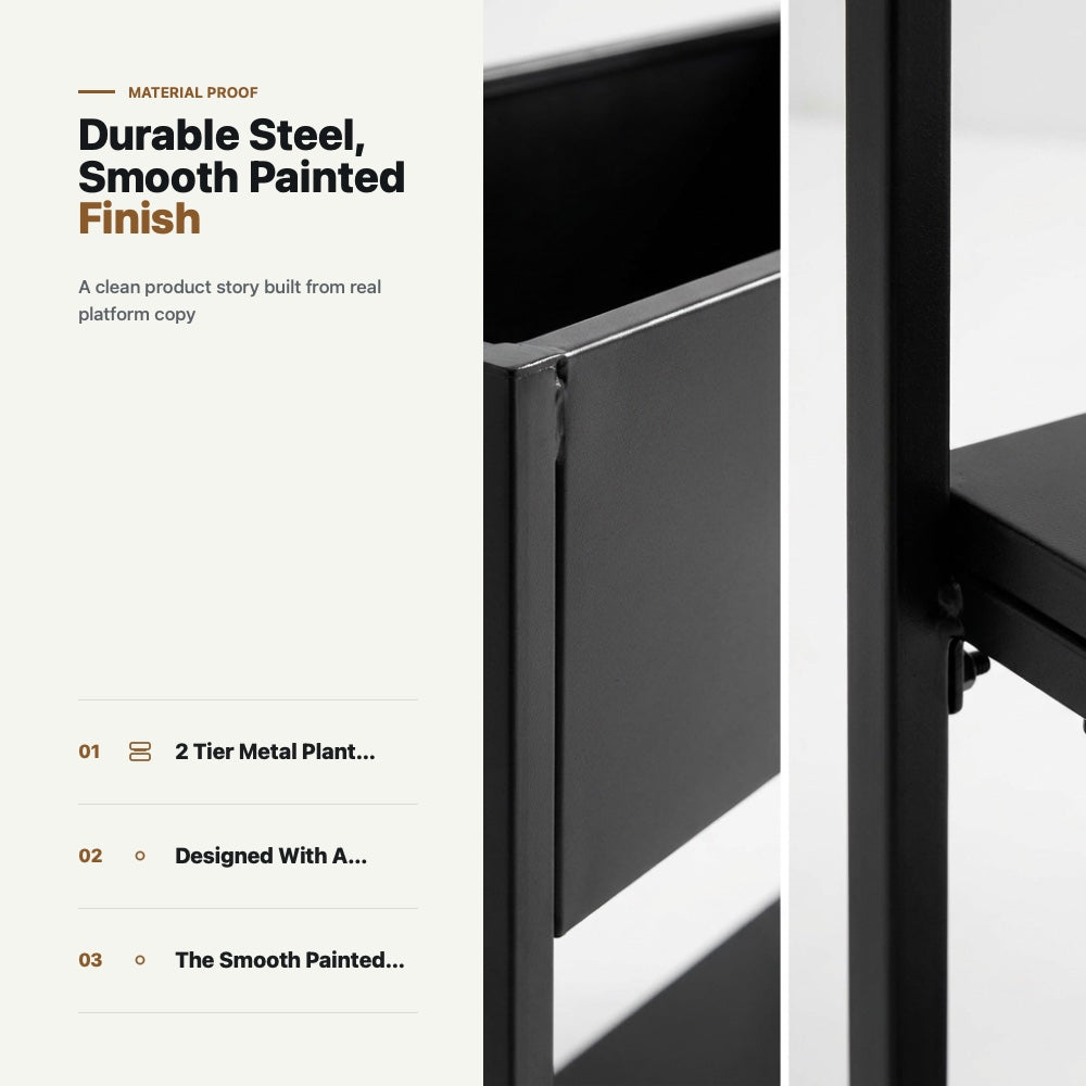 2 Tier Metal Plant Stand Display Organizer Shelf - Black 60cm