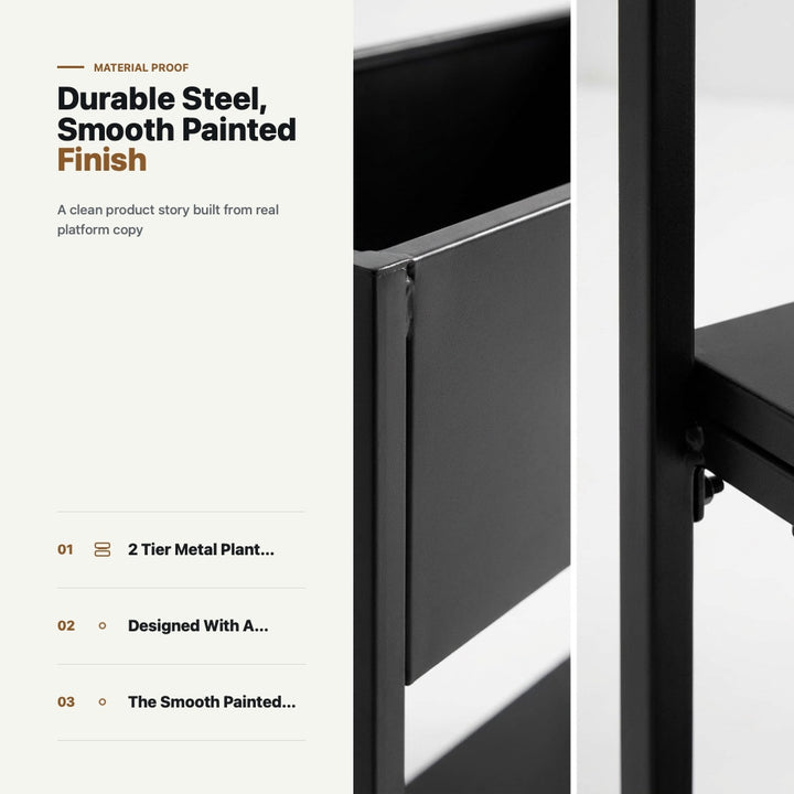 2 Tier Metal Plant Stand Display Organizer Shelf - Black 60cm