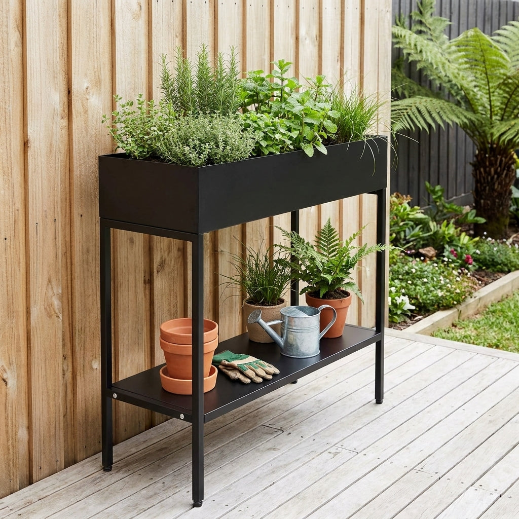 2 Tier Metal Plant Stand Display Organizer Shelf - Black 60cm