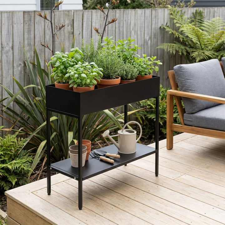 2 Tier Metal Plant Stand Display Organizer Shelf - Black 60cm