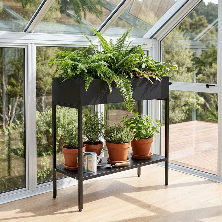 2 Tier Metal Plant Stand Display Organizer Shelf - Black 60cm