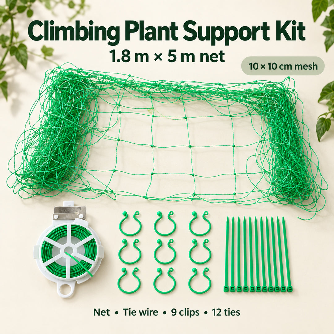Garden Climbing Net 1.8 x 5 m with Clips and Ties - Plant Support Kit