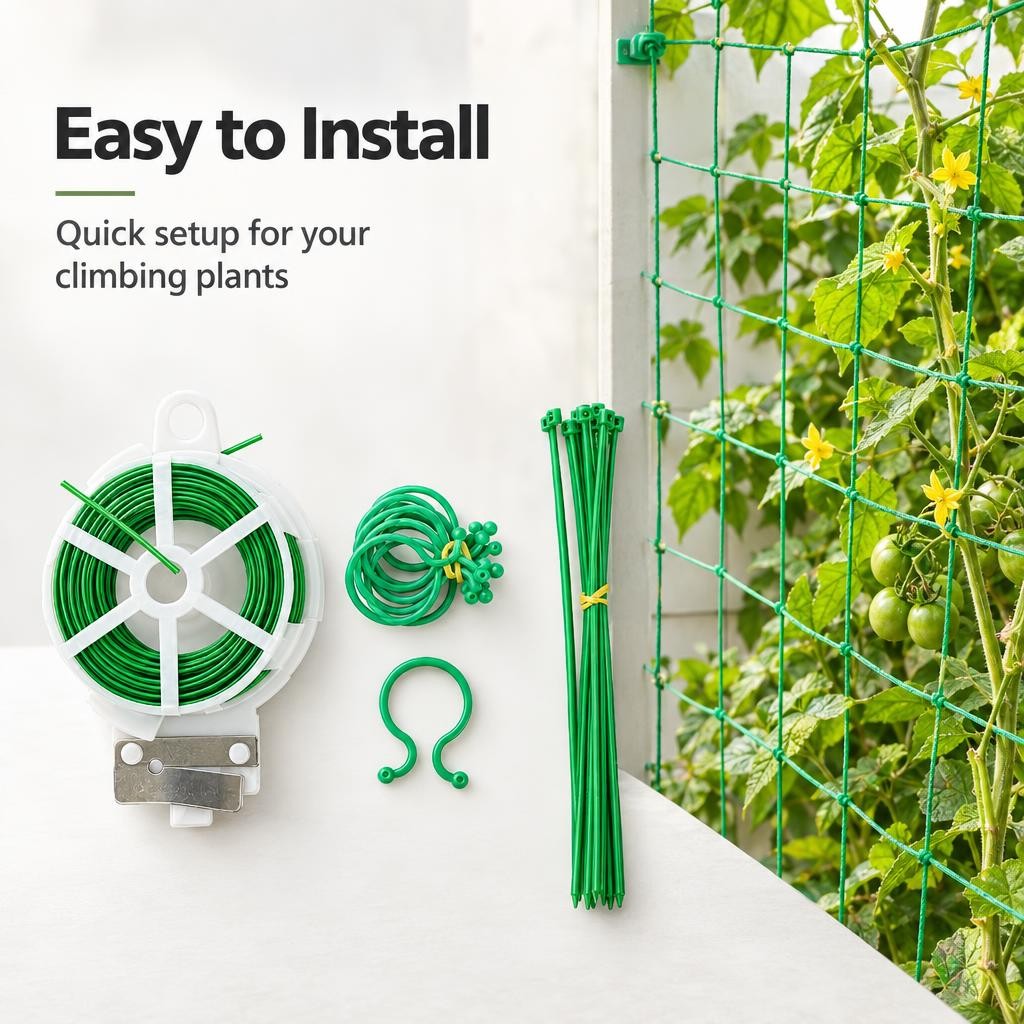 Garden Climbing Net 1.8 x 5 m with Clips and Ties - Plant Support Kit
