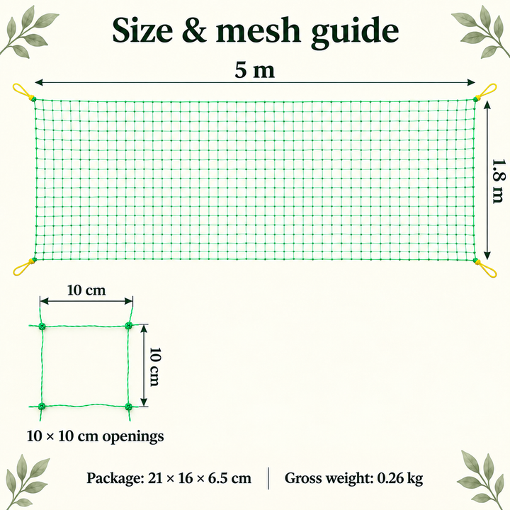 Garden Climbing Net 1.8 x 5 m with Clips and Ties - Plant Support Kit
