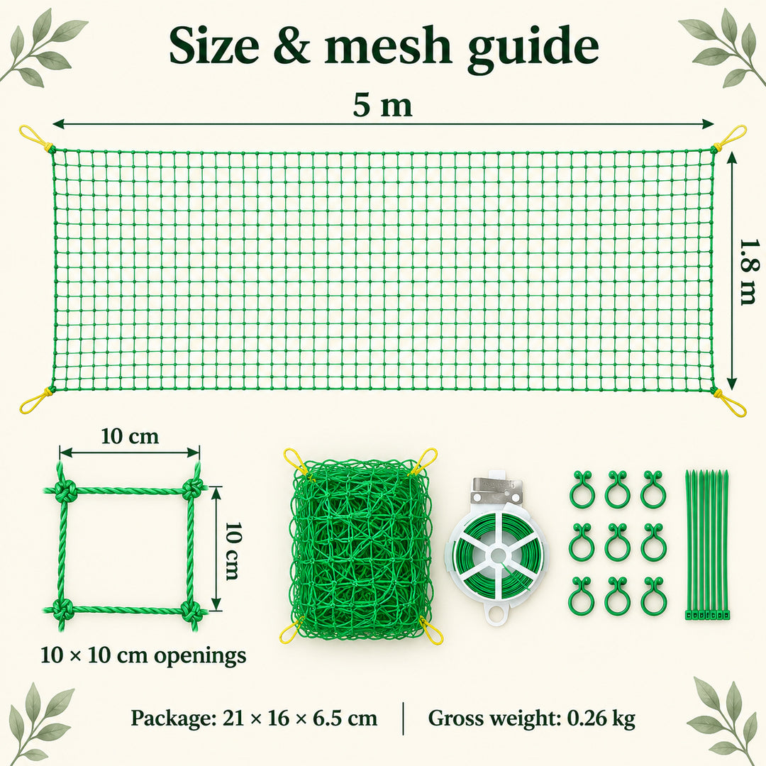 Garden Climbing Net 1.8 x 5 m with Clips and Ties - Plant Support Kit