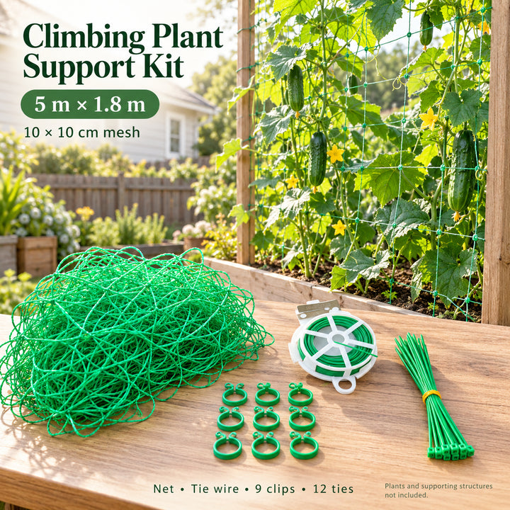 Garden Climbing Net 1.8 x 5 m with Clips and Ties - Plant Support Kit