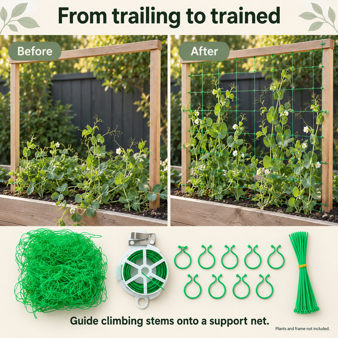 Garden Climbing Net 1.8 x 5 m with Clips and Ties - Plant Support Kit