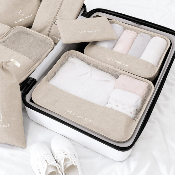 Travel Storage Luggage Organizer Pouch Set of 7 - Beige