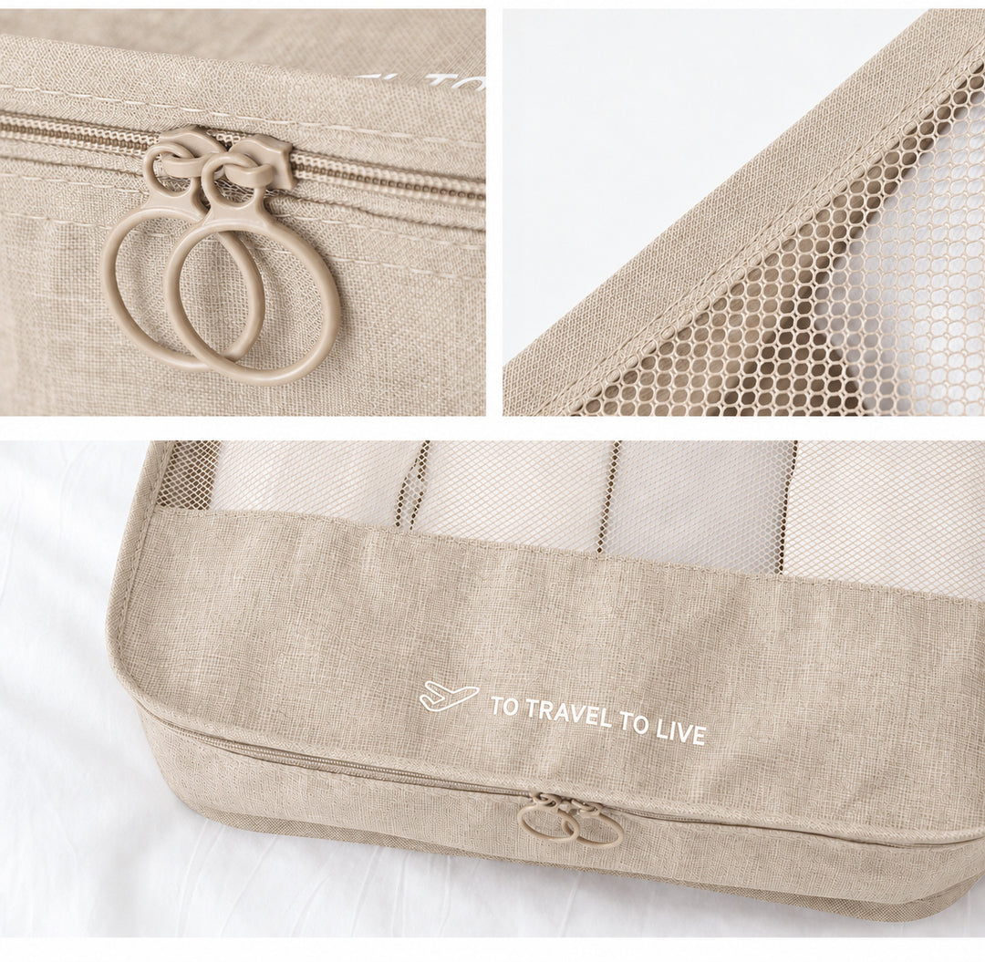 Travel Storage Luggage Organizer Pouch Set of 7 - Beige