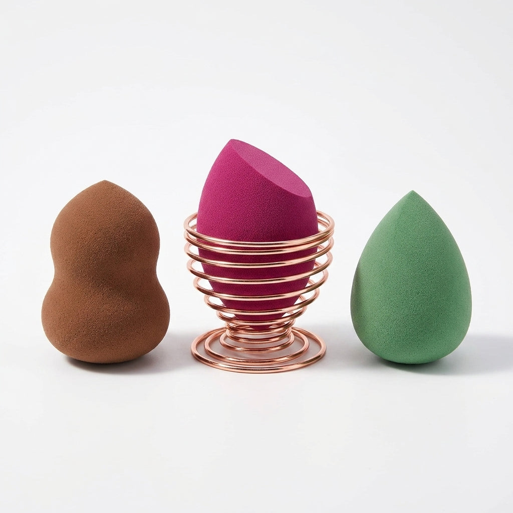3 Pack Makeup Sponge Set with Metal Holder - Cosmetic Blending Sponges