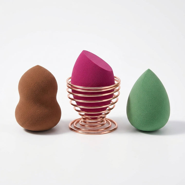 3 Pack Makeup Sponge Set with Metal Holder - Cosmetic Blending Sponges