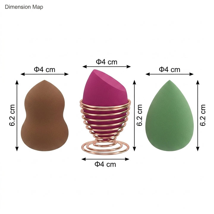 3 Pack Makeup Sponge Set with Metal Holder - Cosmetic Blending Sponges