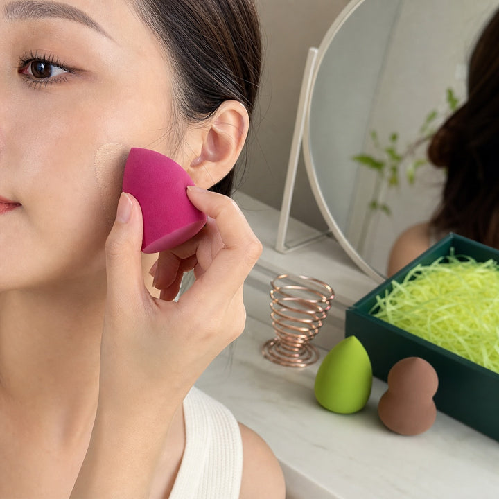 3 Pack Makeup Sponge Set with Metal Holder - Cosmetic Blending Sponges