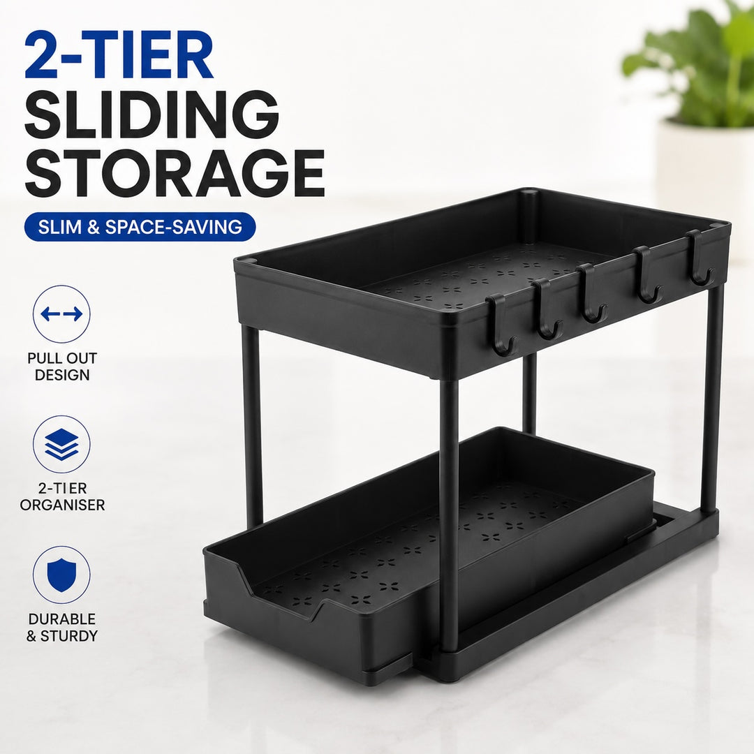 2-Tier Slim Pull Out Under-Sink Organizer Sliding Kitchen Storage Rack