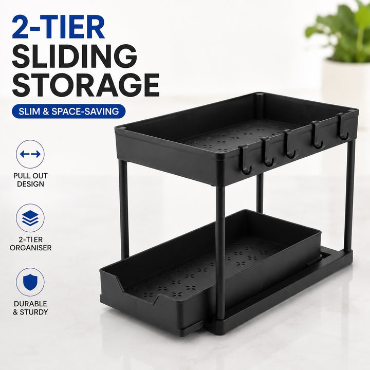 2-Tier Slim Pull Out Under-Sink Organizer Sliding Kitchen Storage Rack
