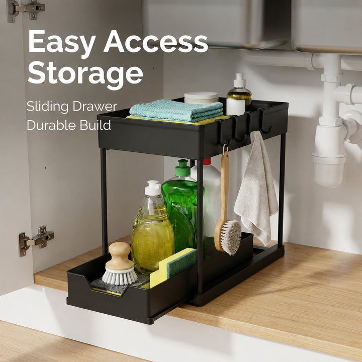 2-Tier Slim Pull Out Under-Sink Organizer Sliding Kitchen Storage Rack