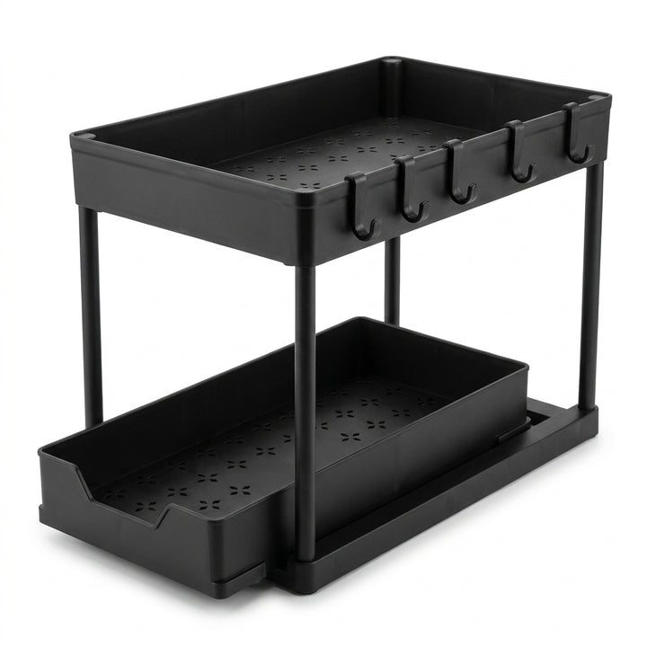 2-Tier Slim Pull Out Under-Sink Organizer Sliding Kitchen Storage Rack