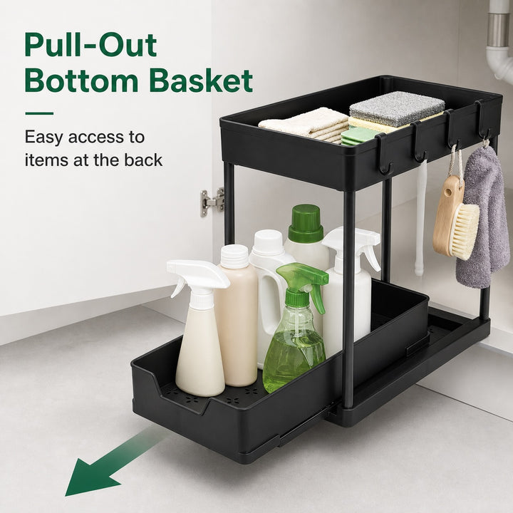 2-Tier Slim Pull Out Under-Sink Organizer Sliding Kitchen Storage Rack