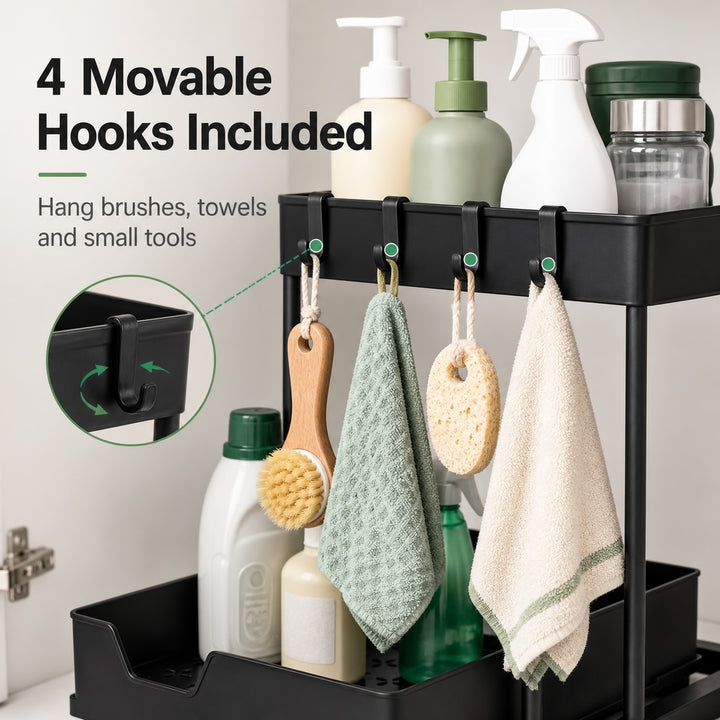 2-Tier Slim Pull Out Under-Sink Organizer Sliding Kitchen Storage Rack