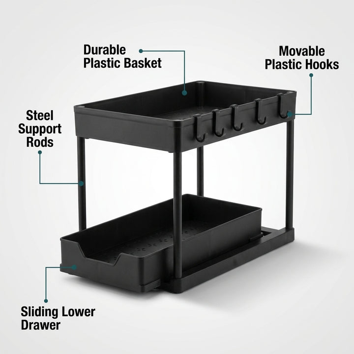 2-Tier Slim Pull Out Under-Sink Organizer Sliding Kitchen Storage Rack