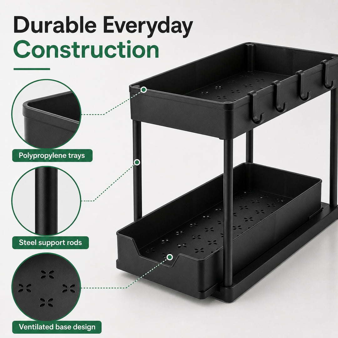 2-Tier Slim Pull Out Under-Sink Organizer Sliding Kitchen Storage Rack
