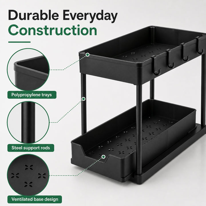 2-Tier Slim Pull Out Under-Sink Organizer Sliding Kitchen Storage Rack