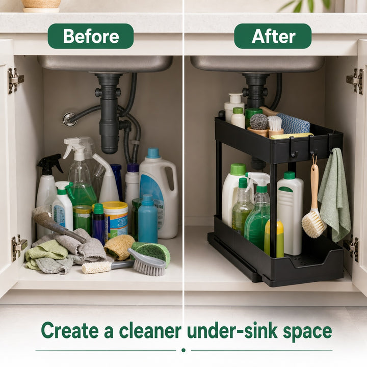 2-Tier Slim Pull Out Under-Sink Organizer Sliding Kitchen Storage Rack