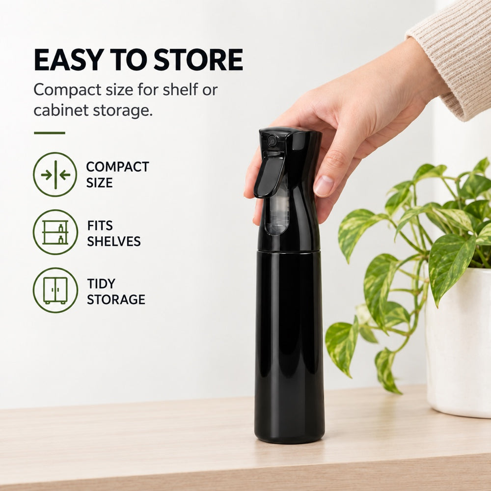 300ml Continuous Spray Bottle for Hair Styling, Cleaning & Gardening - Black or White