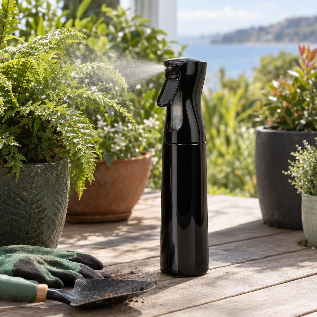 300ml Continuous Spray Bottle for Hair Styling, Cleaning & Gardening - Black or White