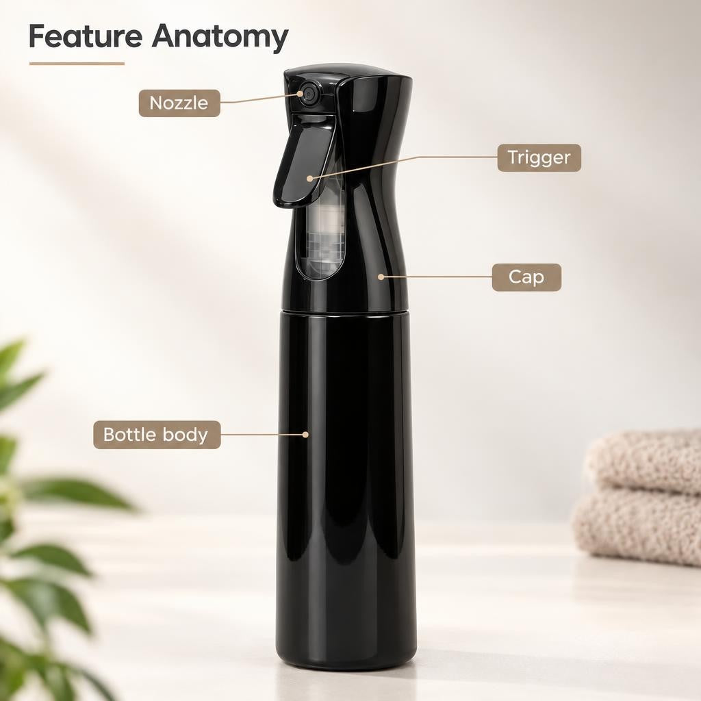 300ml Continuous Spray Bottle for Hair Styling, Cleaning & Gardening - Black or White