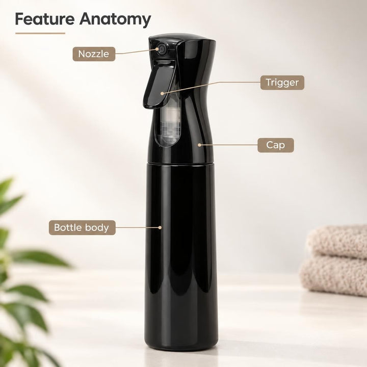 300ml Continuous Spray Bottle for Hair Styling, Cleaning & Gardening - Black or White