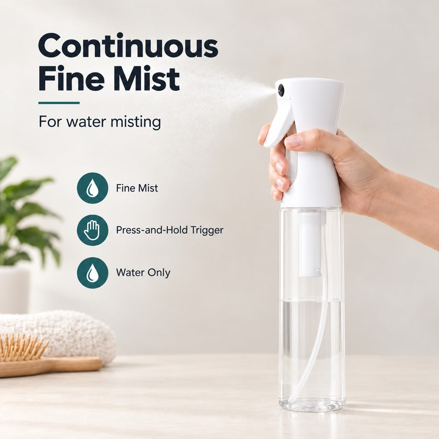 300ml Continuous Fine Mist Water Spray Bottle - Black or White