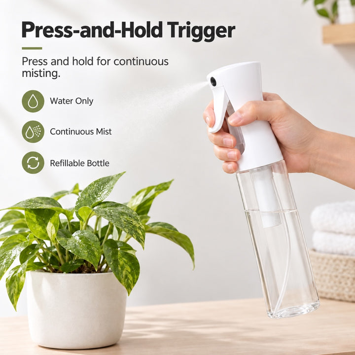 300ml Continuous Fine Mist Water Spray Bottle - Black or White