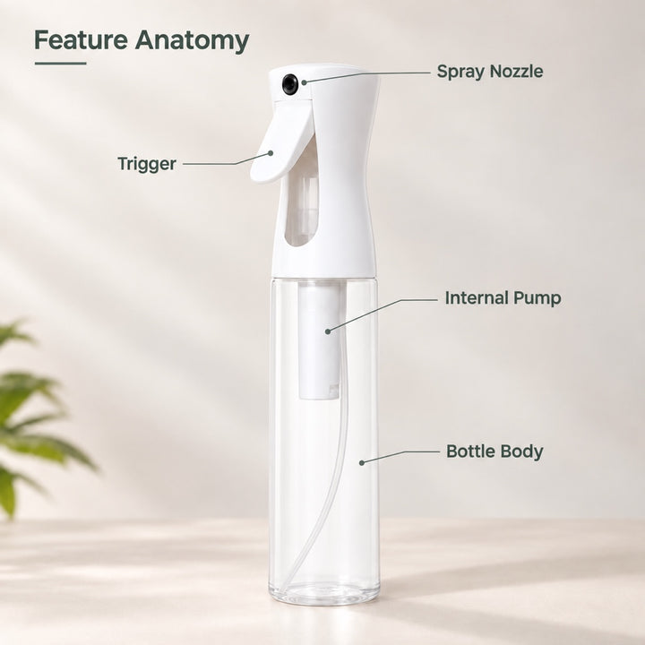 300ml Continuous Fine Mist Water Spray Bottle - Black or White