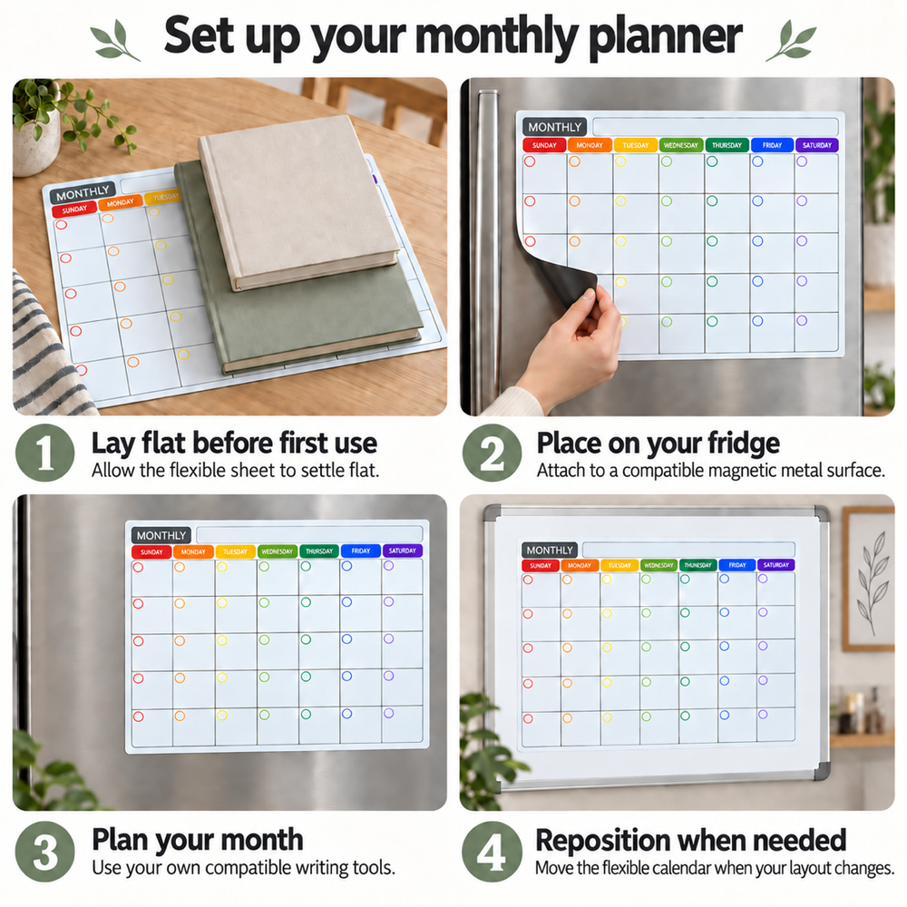 Monthly Fridge Calendar Whiteboard - A3 Magnetic Planner