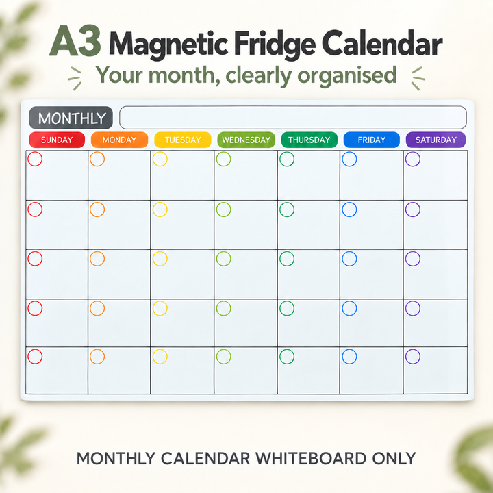Monthly Fridge Calendar Whiteboard - A3 Magnetic Planner