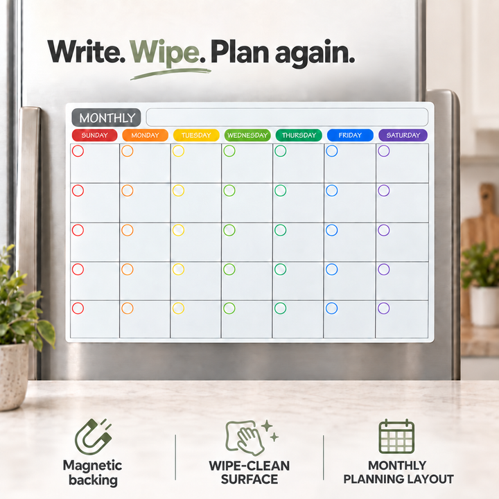 Monthly Fridge Calendar Whiteboard - A3 Magnetic Planner