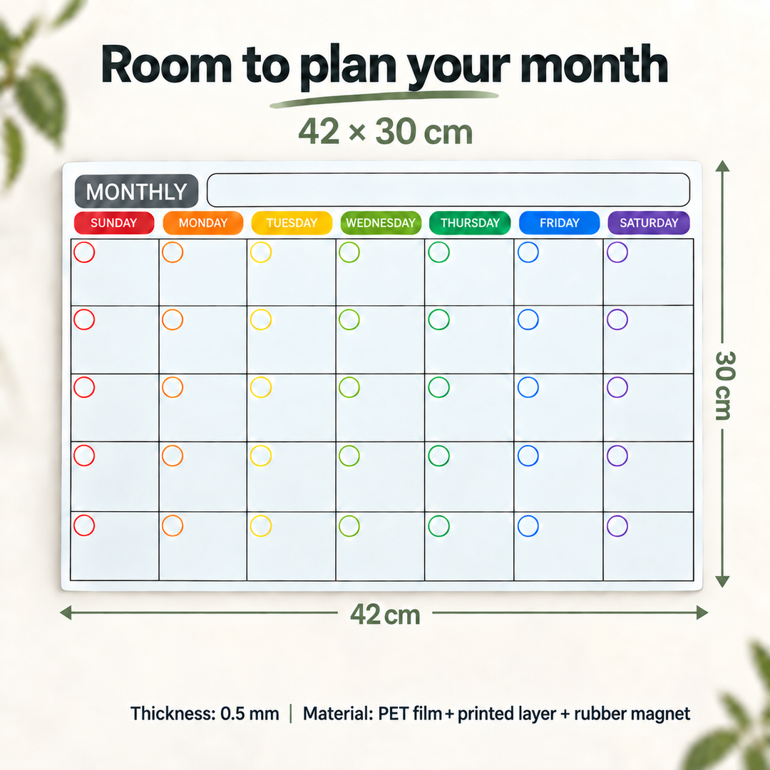 Monthly Fridge Calendar Whiteboard - A3 Magnetic Planner