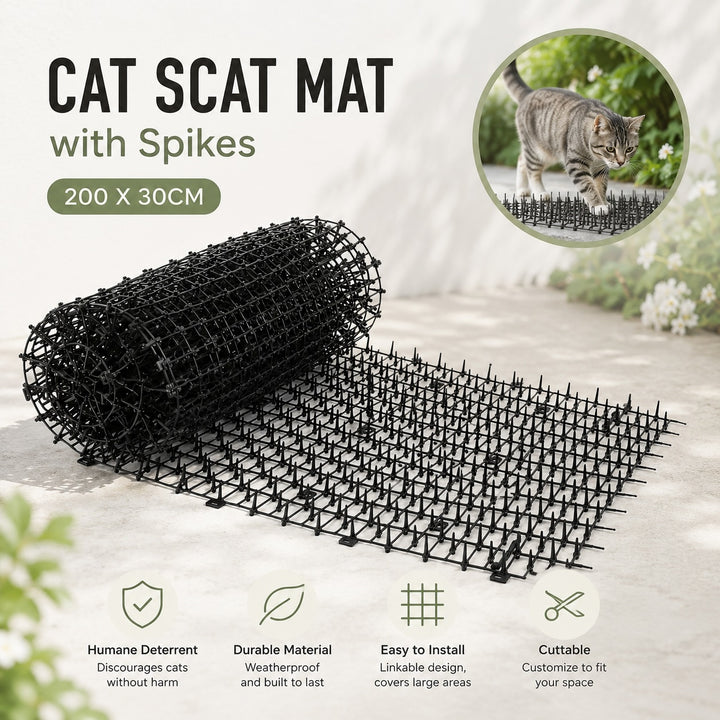 Cat Scat Mat with Spikes - 200x30cm Pet Deterrent for Garden and Home