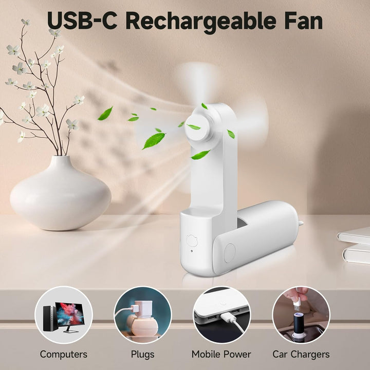 Portable Foldable Fan with Power Bank-White
