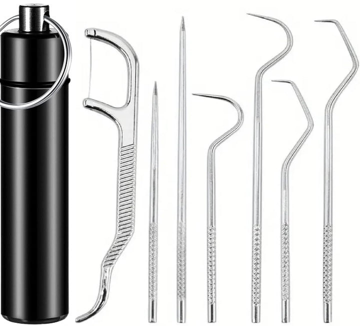 7Pcs Pocket Toothpick Set in Stainless Steel with Portable Holder