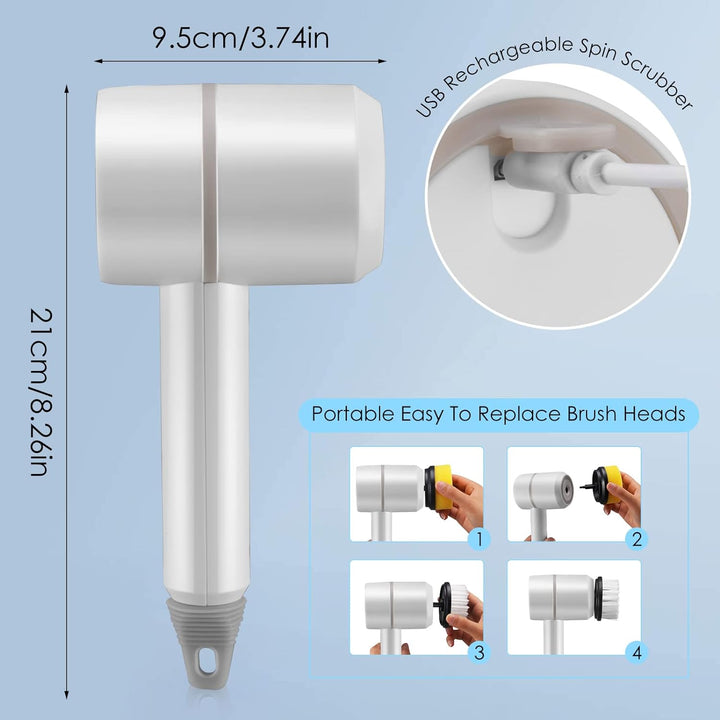 USB Rechargeable Electric Cleaning Brush with 6 Interchangeable Heads
