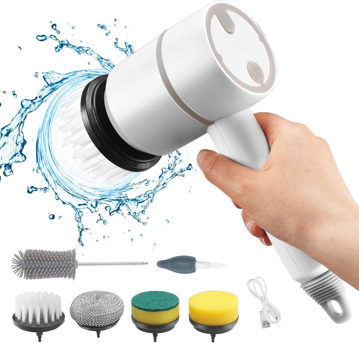 USB Rechargeable Electric Cleaning Brush with 6 Interchangeable Heads