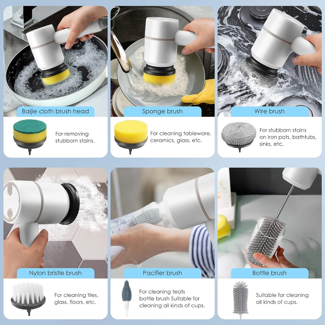 USB Rechargeable Electric Cleaning Brush with 6 Interchangeable Heads