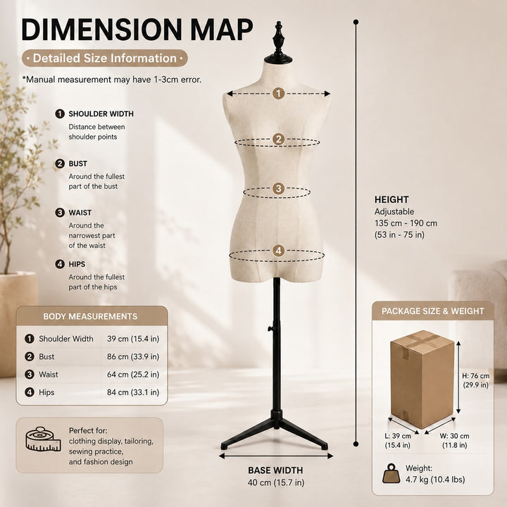 Height Adjustable Female Mannequin Body with Tripod Base