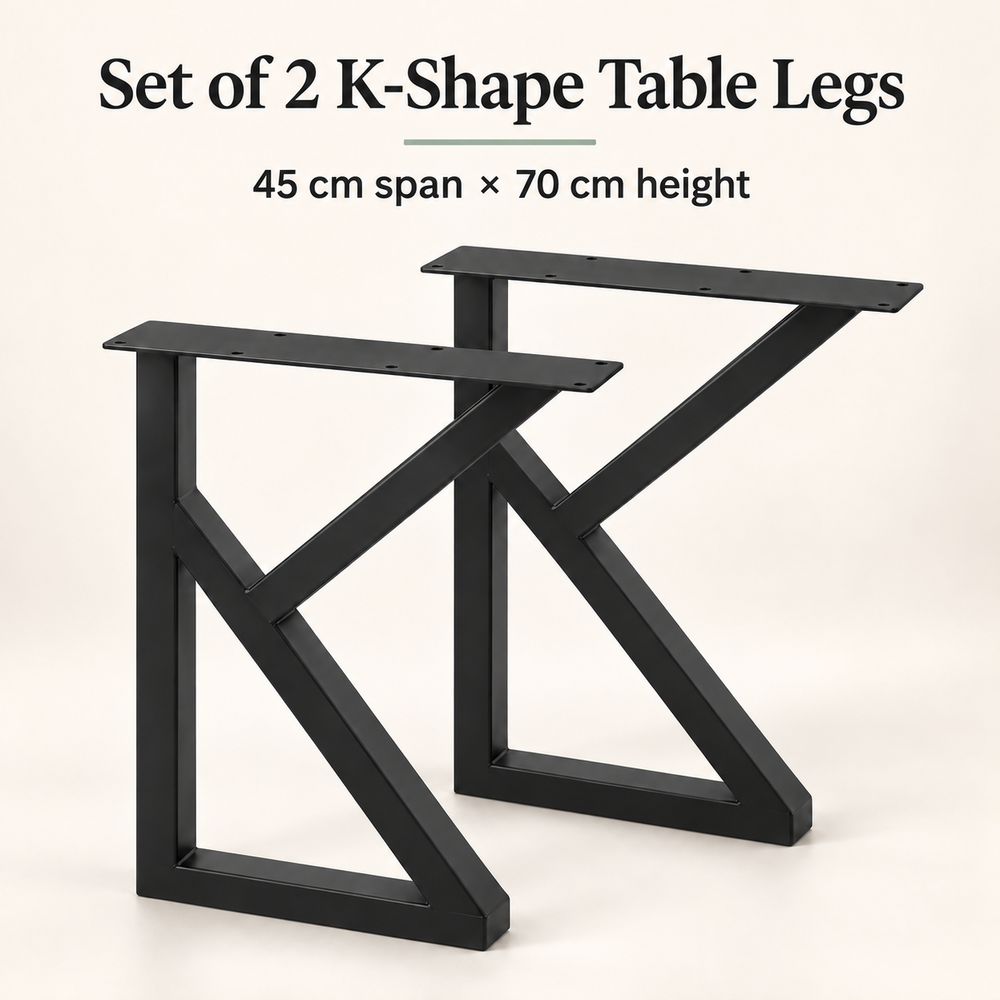 Set of 2 K-Shape Table Legs 70cm Steel Tube for DIY Dining Table or Desk