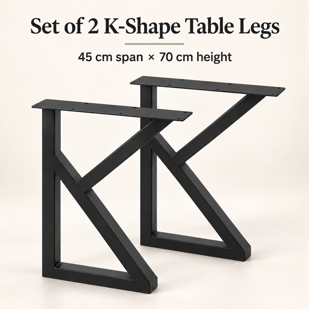 Set of 2 K-Shape Table Legs 70cm Steel Tube for DIY Dining Table or Desk