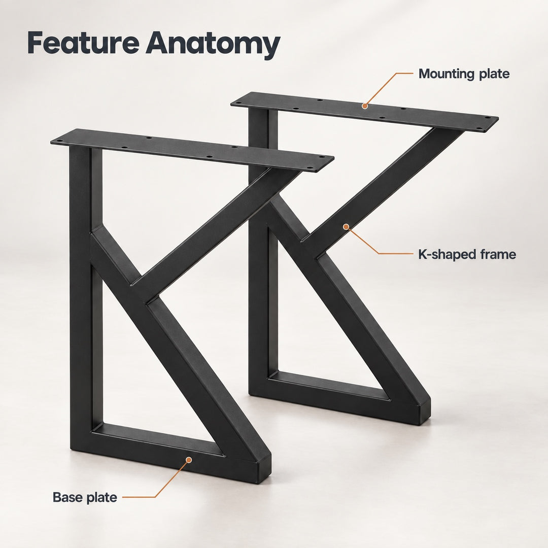 Set of 2 K-Shape Table Legs 70cm Steel Tube for DIY Dining Table or Desk